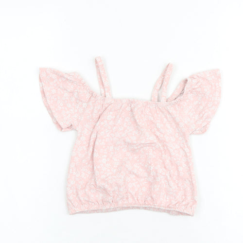 Btween Girls Pink Floral Cotton Basic Blouse Size 6 Years Round Neck Pullover - Cold Shoulder