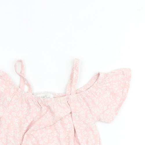 Btween Girls Pink Floral Cotton Basic Blouse Size 6 Years Round Neck Pullover - Cold Shoulder