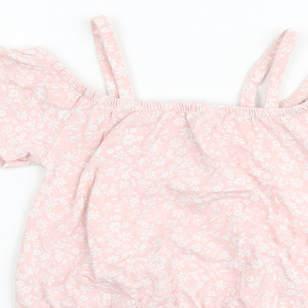 Btween Girls Pink Floral Cotton Basic Blouse Size 6 Years Round Neck Pullover - Cold Shoulder