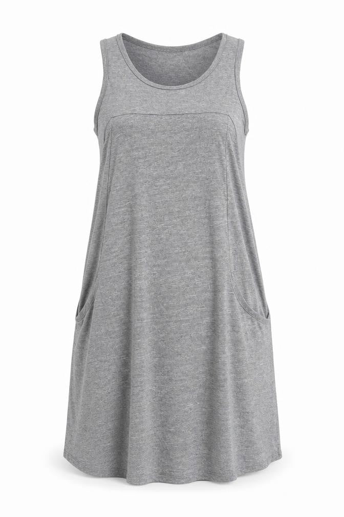 Front view of Next women’s grey polyester tank dress, size UK 8, round neck pullover