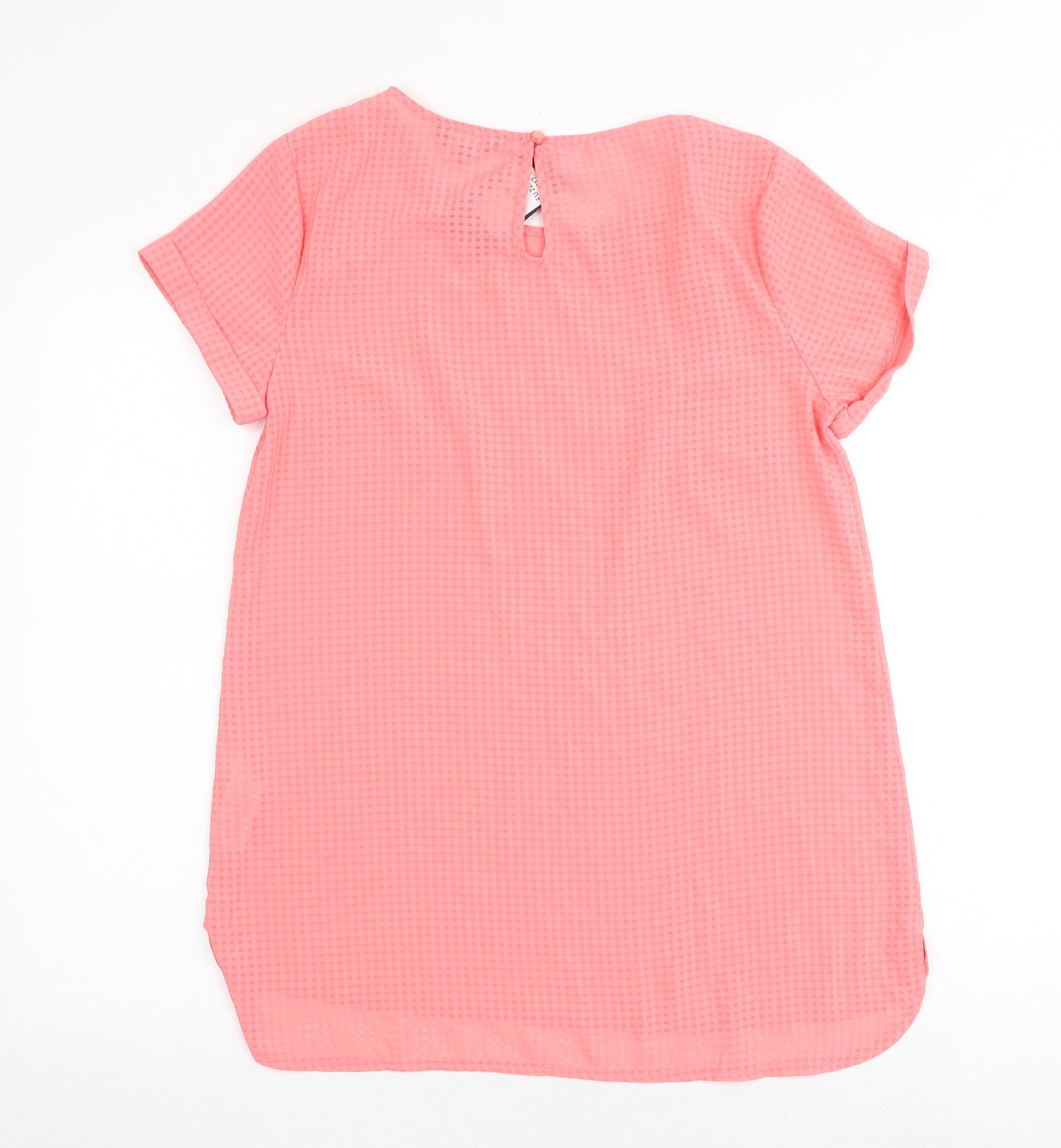 New Look Womens Pink Check Polyester Basic Blouse Size 12 Round Neck