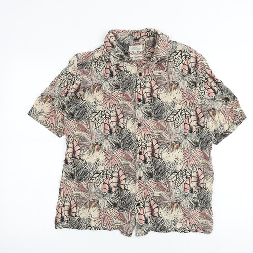 NEXT Mens Multicoloured Geometric Viscose Button-Up Size M Collared - Leaf Print