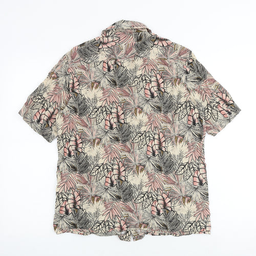 NEXT Mens Multicoloured Geometric Viscose Button-Up Size M Collared - Leaf Print