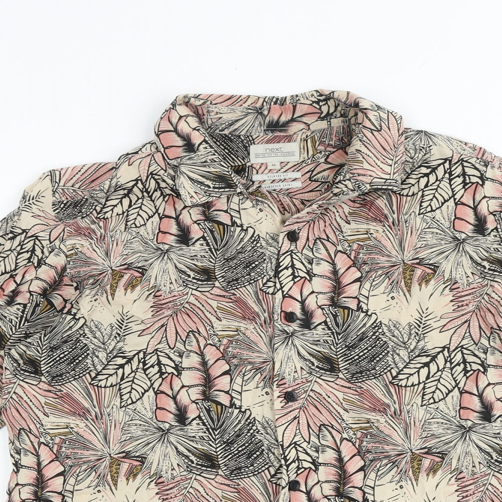 NEXT Mens Multicoloured Geometric Viscose Button-Up Size M Collared - Leaf Print