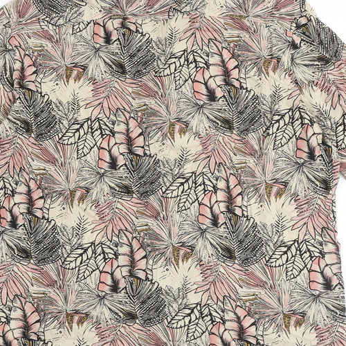 NEXT Mens Multicoloured Geometric Viscose Button-Up Size M Collared - Leaf Print