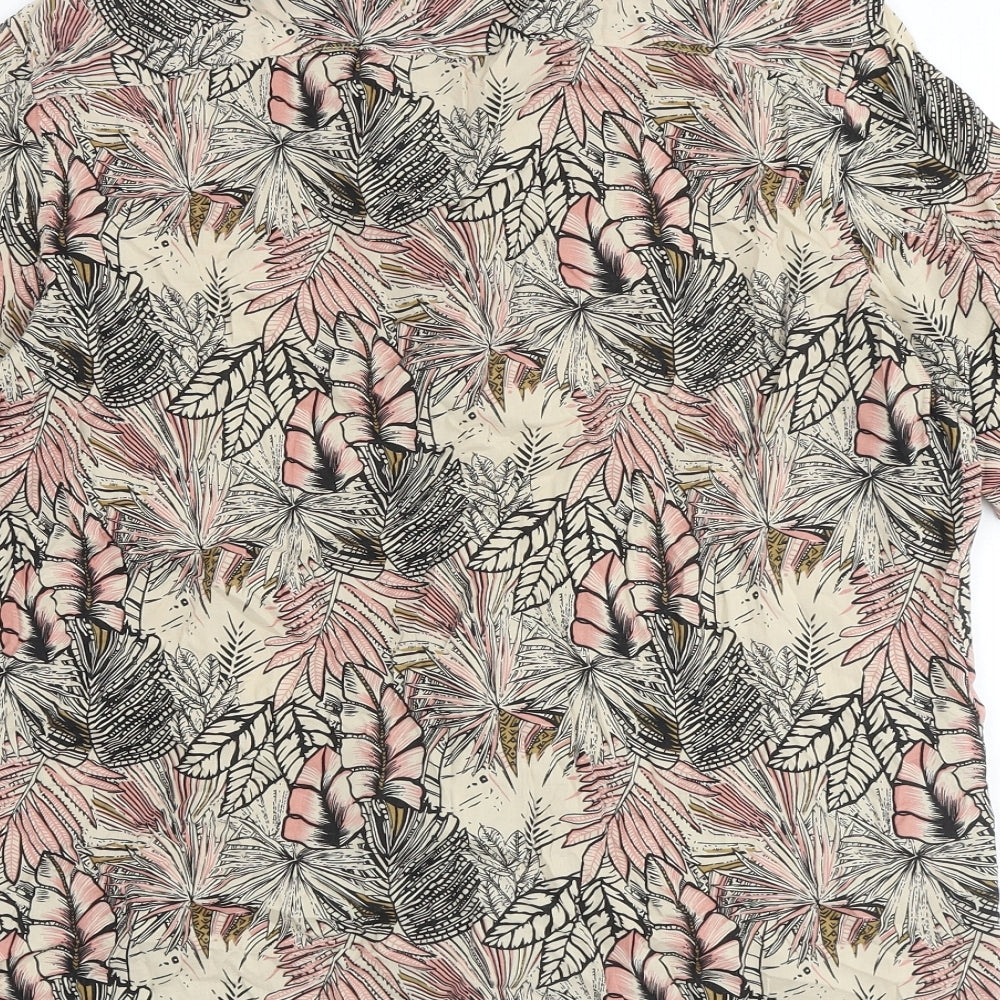 NEXT Mens Multicoloured Geometric Viscose Button-Up Size M Collared - Leaf Print