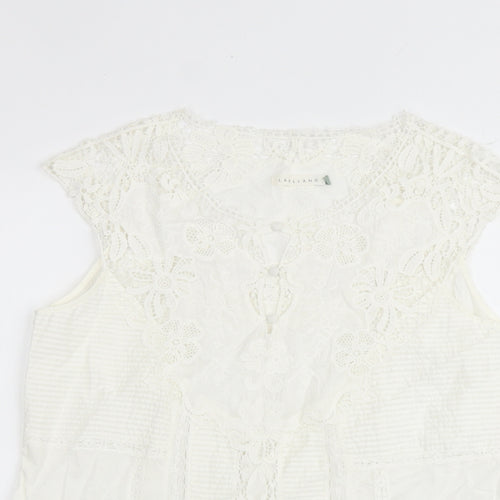 Lakeland Womens White Polyester Basic Blouse Size 14 Round Neck