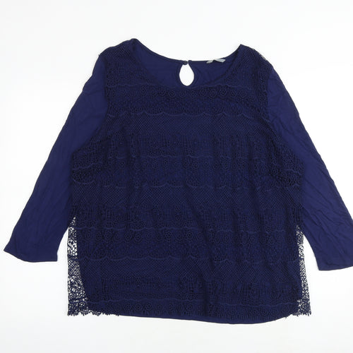 M&Co Womens Blue Viscose Basic Blouse Size 22 Round Neck