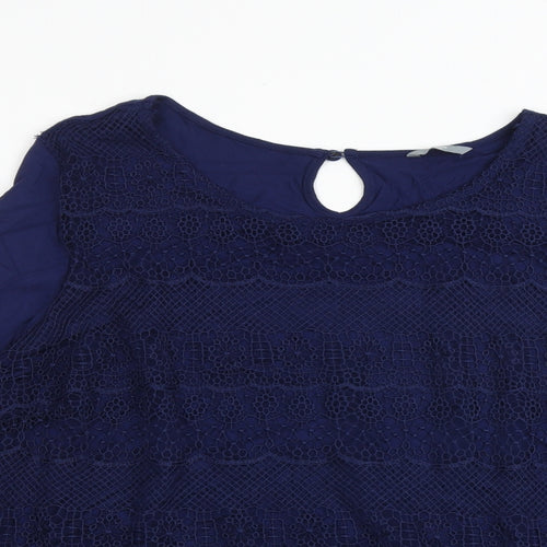 M&Co Womens Blue Viscose Basic Blouse Size 22 Round Neck