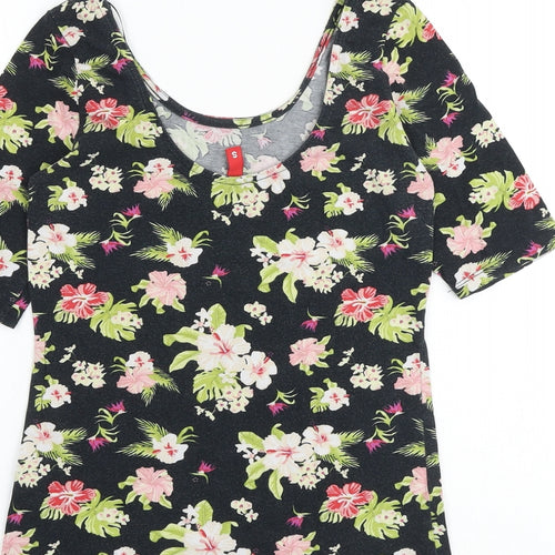 H&M Womens Black Floral 100% Cotton Basic T-Shirt Size S Scoop Neck