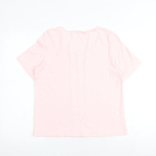 Marks and Spencer Womens Pink 100% Cotton Basic T-Shirt Size 16 Round Neck