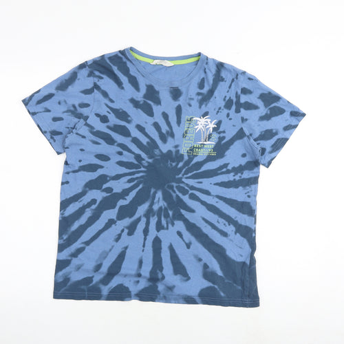 H&M Boys Blue Geometric 100% Cotton Basic T-Shirt Size 13-14 Years Round Neck Pullover - Tie Dye