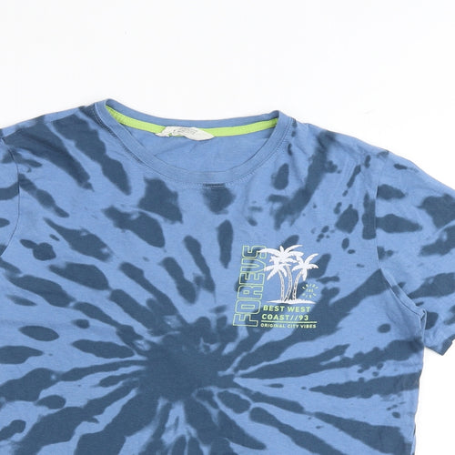 H&M Boys Blue Geometric 100% Cotton Basic T-Shirt Size 13-14 Years Round Neck Pullover - Tie Dye