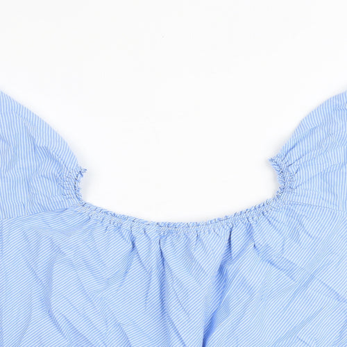New Look Womens Blue Striped 100% Cotton Basic Blouse Size 12 Round Neck