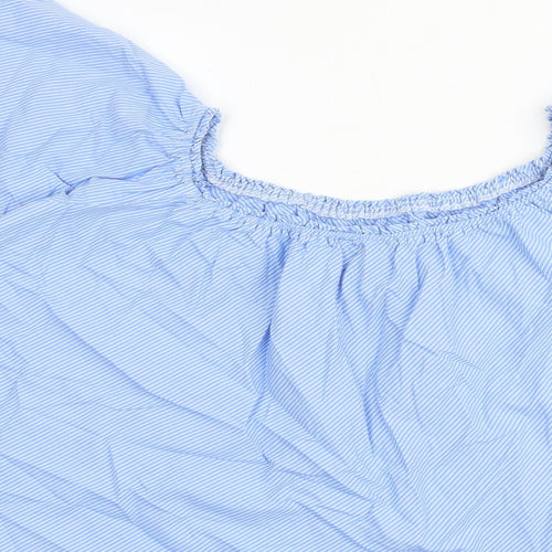 New Look Womens Blue Striped 100% Cotton Basic Blouse Size 12 Round Neck