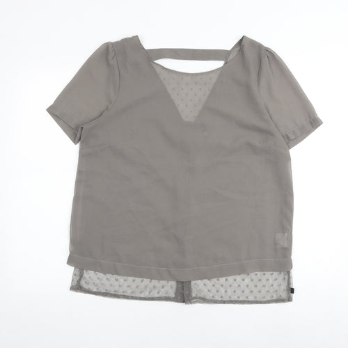 Miss Baron Womens Grey Polyester Basic Blouse Size L V-Neck