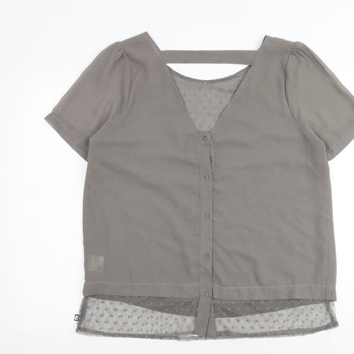 Miss Baron Womens Grey Polyester Basic Blouse Size L V-Neck