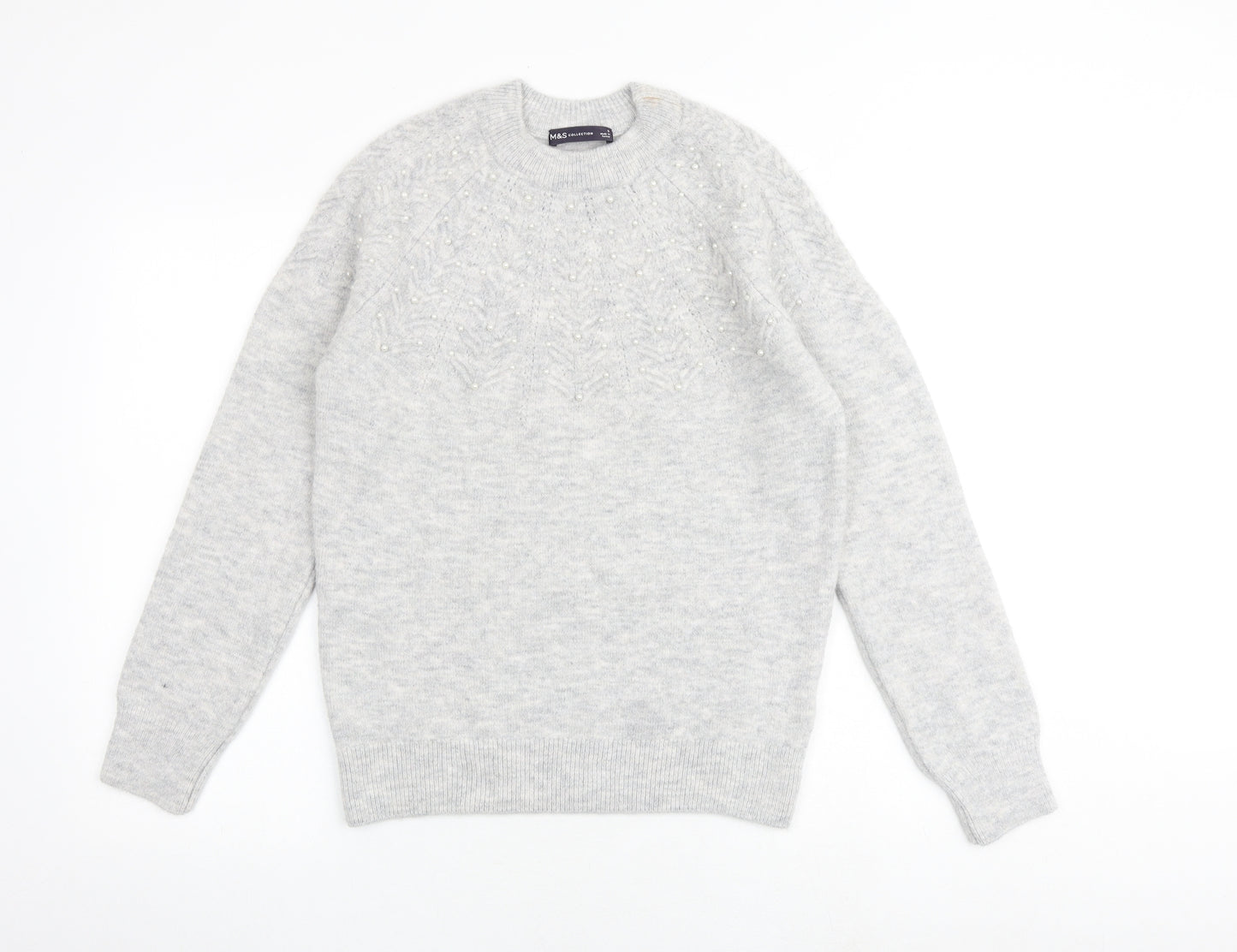 Marks and Spencer Womens Grey Round Neck Acrylic Pullover Jumper Size S