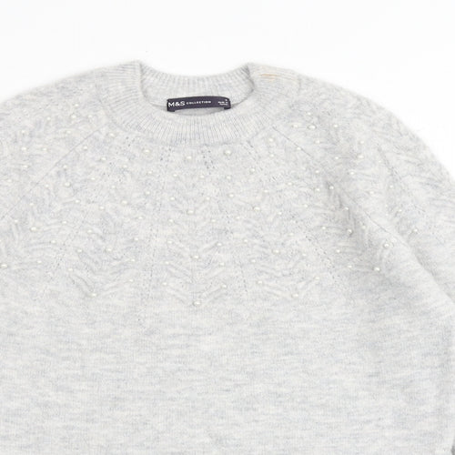 Marks and Spencer Womens Grey Round Neck Acrylic Pullover Jumper Size S