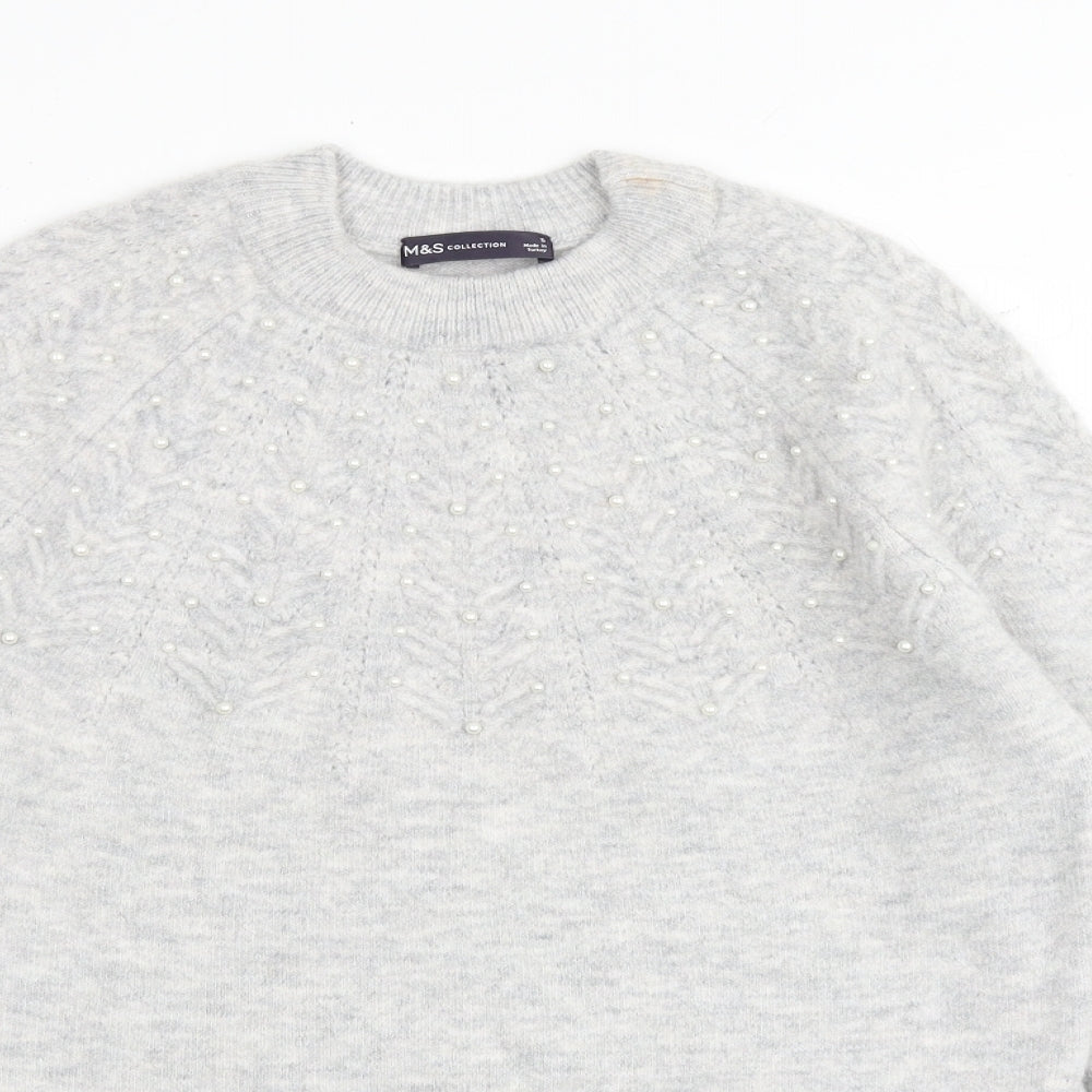 Marks and Spencer Womens Grey Round Neck Acrylic Pullover Jumper Size S