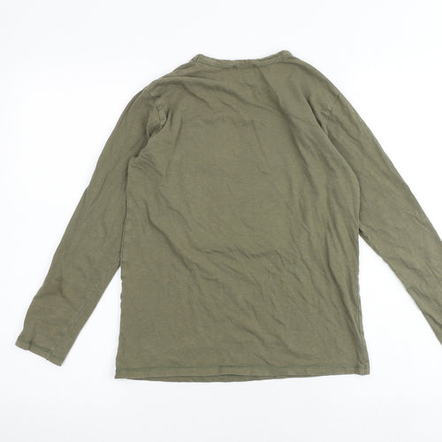 Zara Boys Green 100% Cotton Basic T-Shirt Size 10 Years Round Neck Pullover - Lisboa
