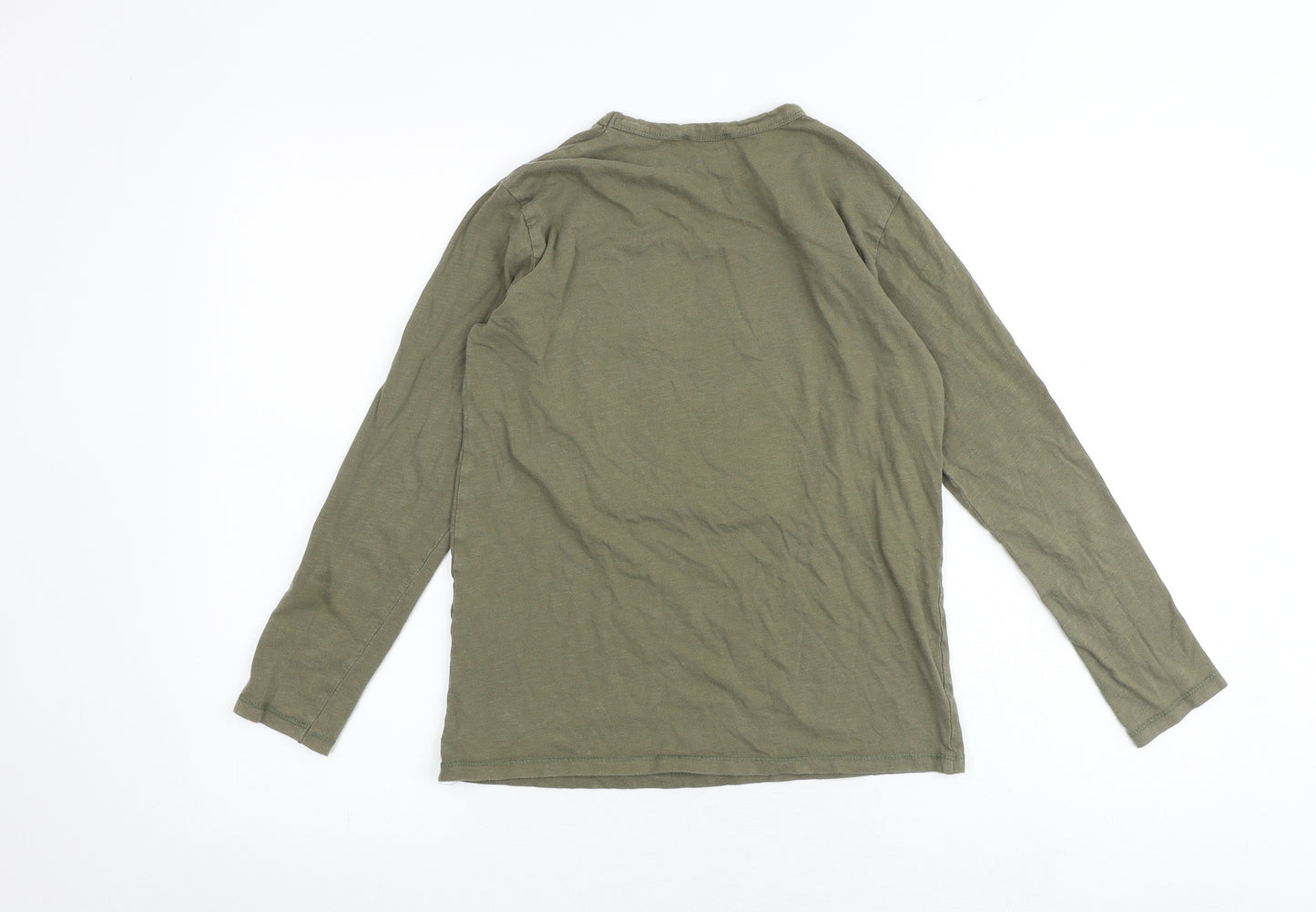 Zara Boys Green 100% Cotton Basic T-Shirt Size 10 Years Round Neck Pullover - Lisboa