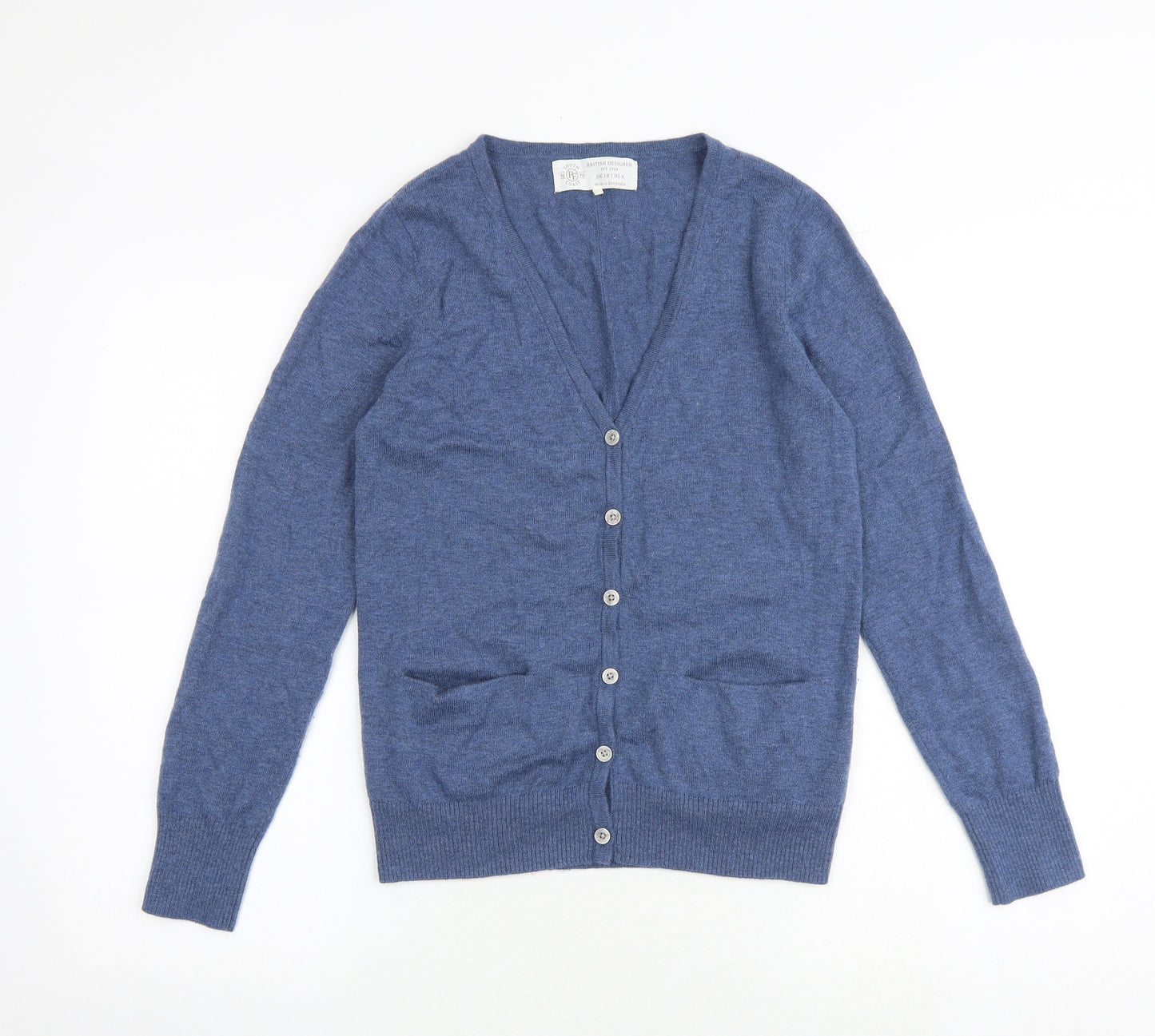 South Coast Womens Blue V-Neck Wool Cardigan Jumper Size 10