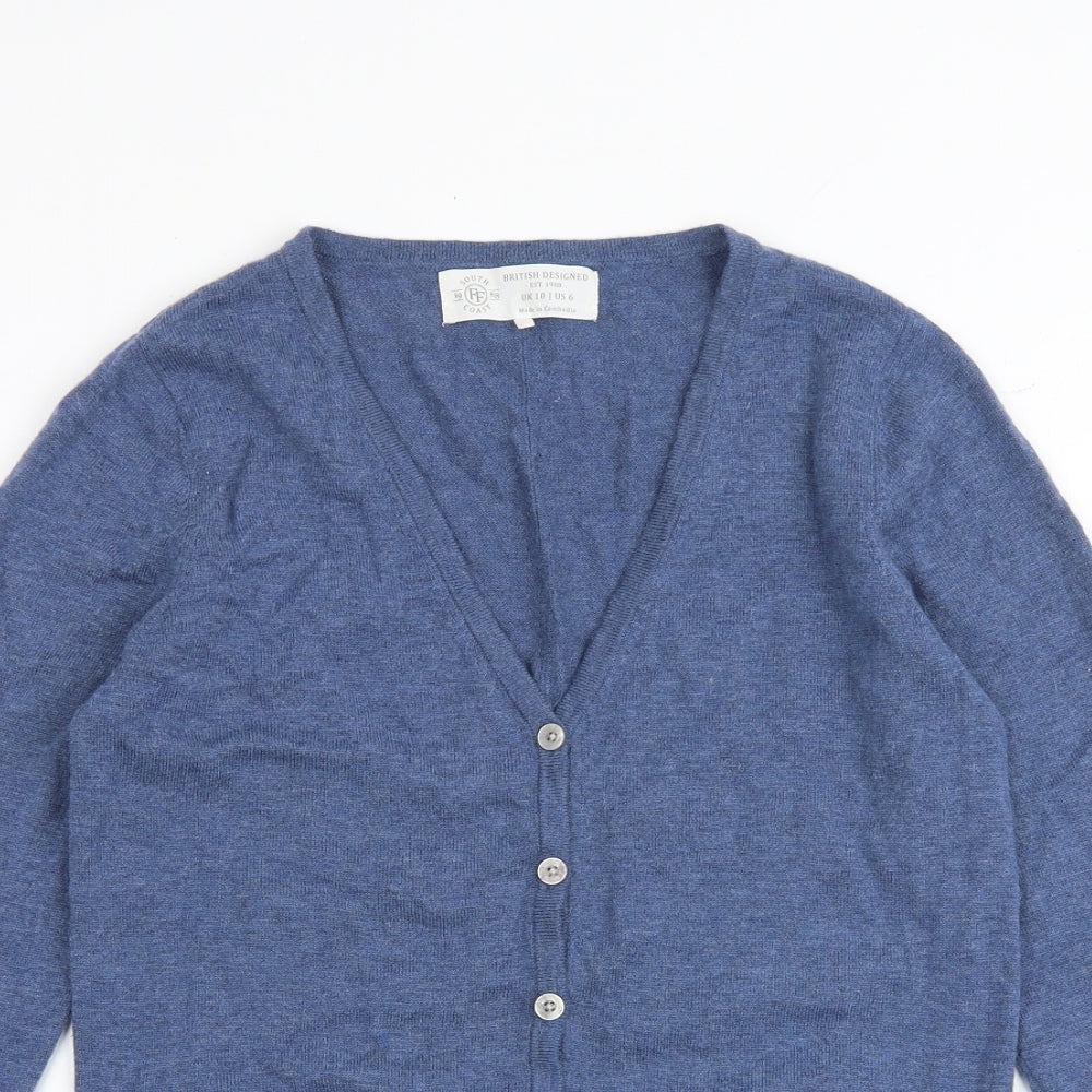 South Coast Womens Blue V-Neck Wool Cardigan Jumper Size 10