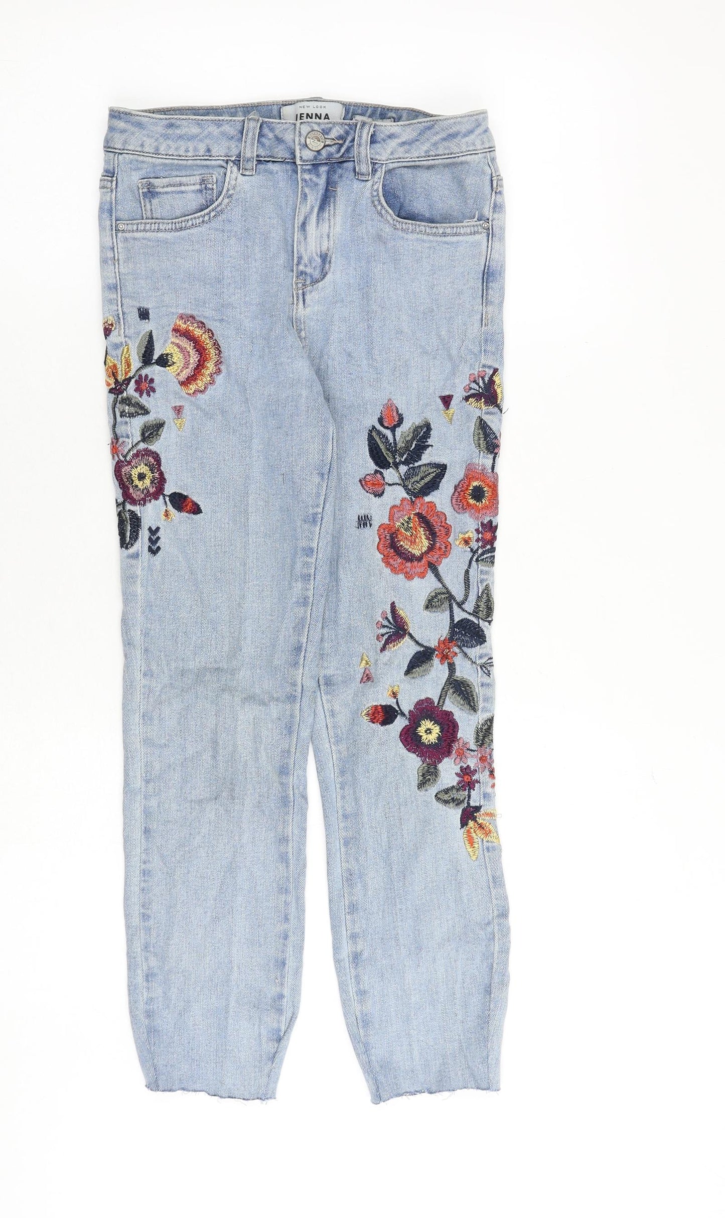 New Look Womens Blue Cotton Skinny Jeans Size 6 Slim Zip - Flower Detail
