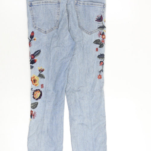 New Look Womens Blue Cotton Skinny Jeans Size 6 Slim Zip - Flower Detail