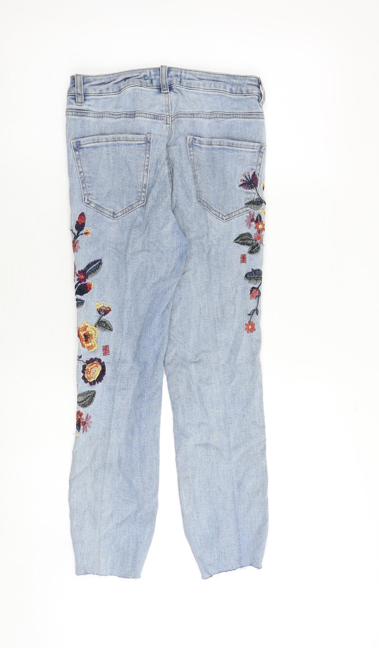 New Look Womens Blue Cotton Skinny Jeans Size 6 Slim Zip - Flower Detail