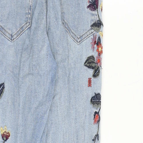 New Look Womens Blue Cotton Skinny Jeans Size 6 Slim Zip - Flower Detail