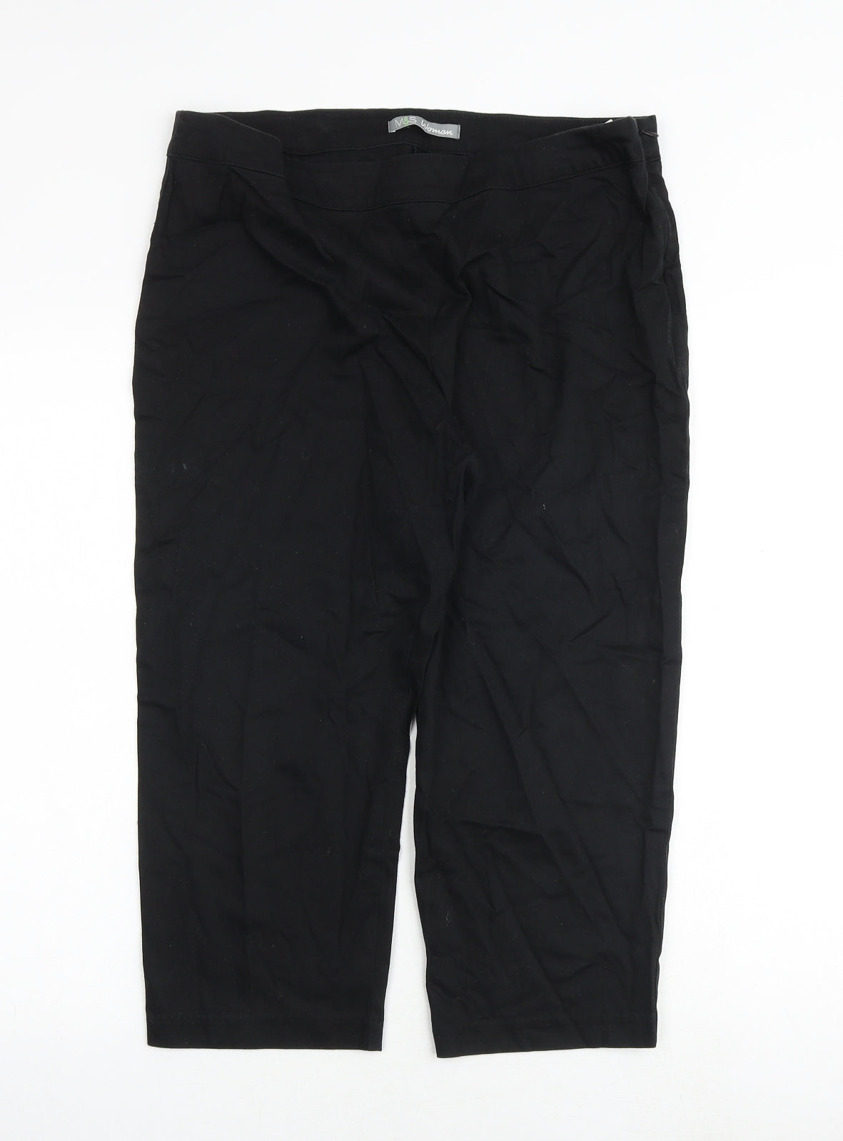 Marks and Spencer Womens Black Cotton Dress Pants Trousers Size 14 Regular Zip