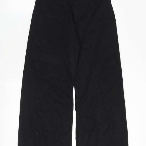 Zara Womens Black Cotton Wide-Leg Jeans Size 14 Regular Zip