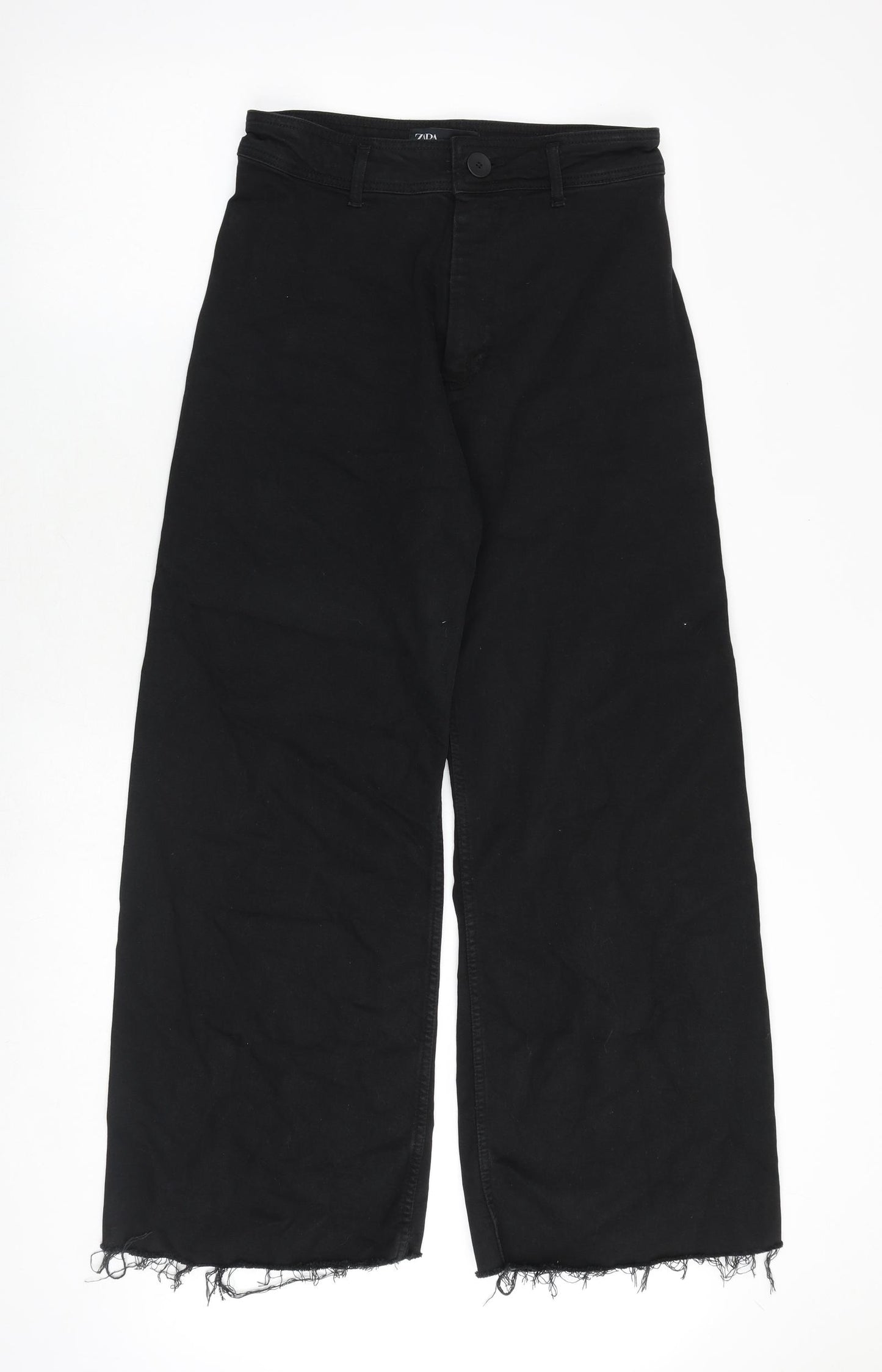 Zara Womens Black Cotton Wide-Leg Jeans Size 14 Regular Zip