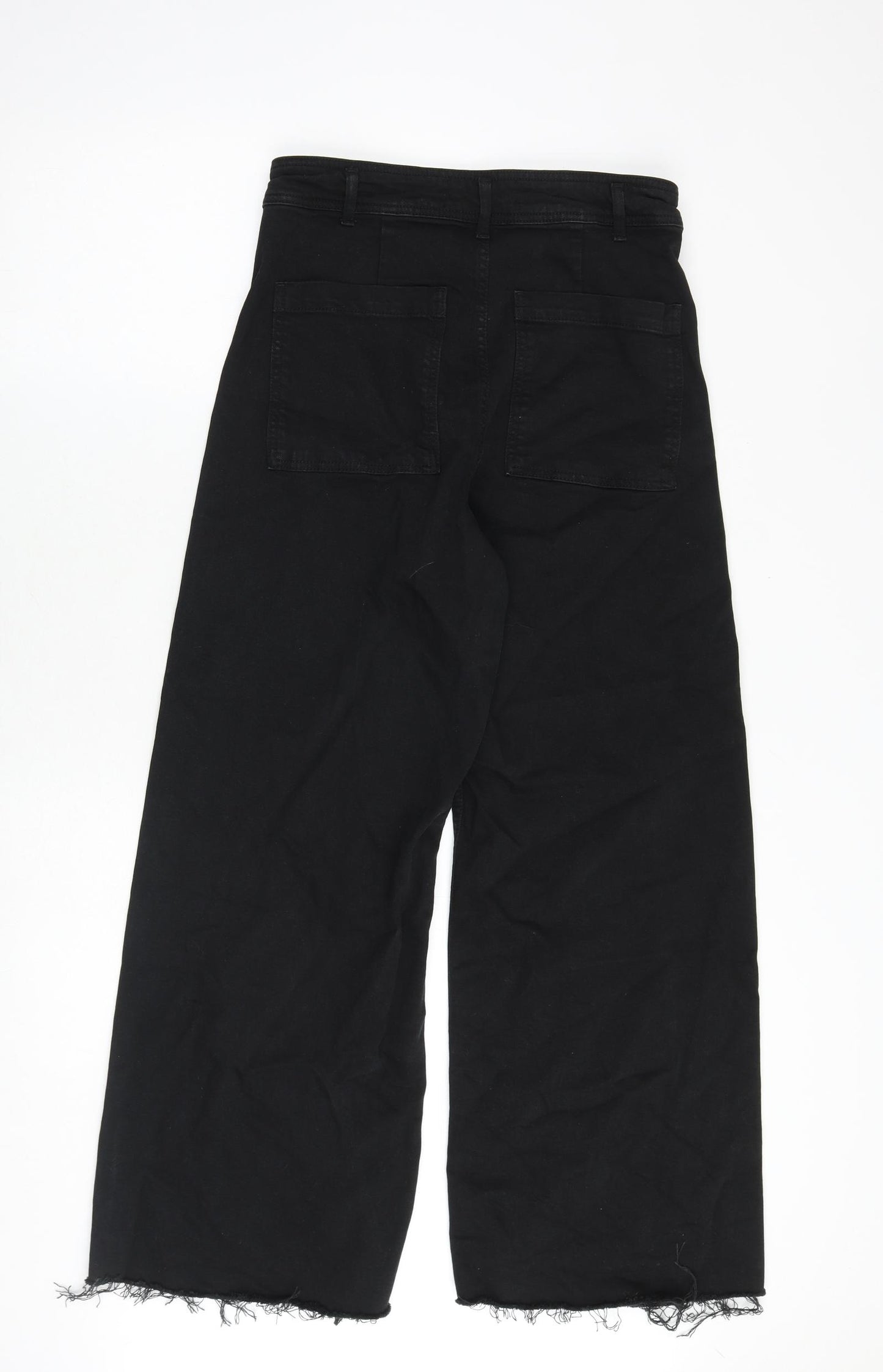 Zara Womens Black Cotton Wide-Leg Jeans Size 14 Regular Zip