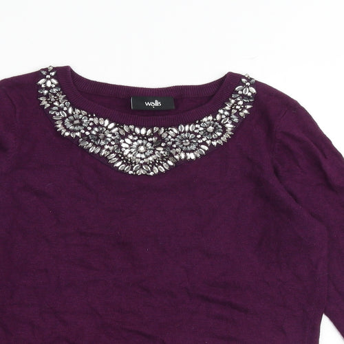 Wallis Womens Purple Round Neck Viscose Pullover Jumper Size S