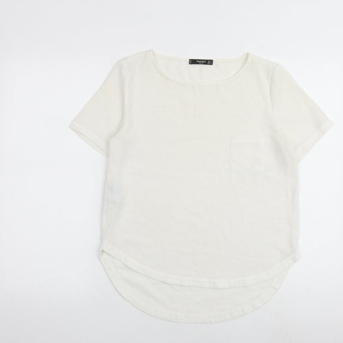 Mango Womens White Polyester Basic Blouse Size S Boat Neck