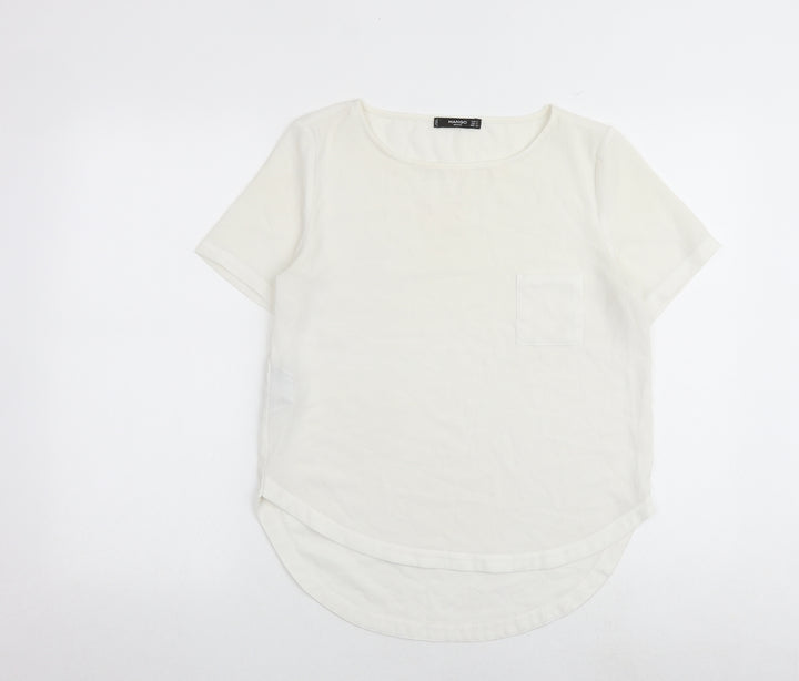 Mango Womens White Polyester Basic Blouse Size S Boat Neck
