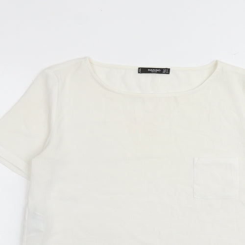 Mango Womens White Polyester Basic Blouse Size S Boat Neck