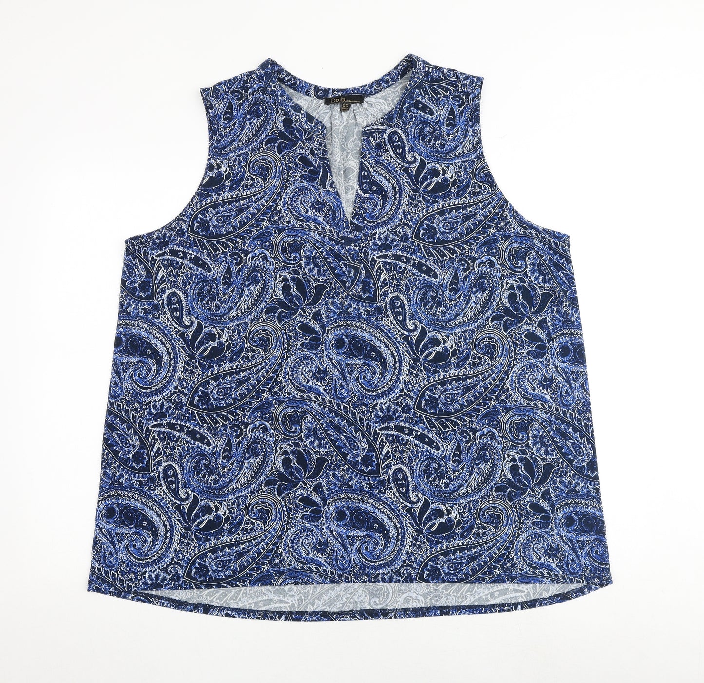 Dalia Womens Blue Paisley Polyester Basic Blouse Size 2XL V-Neck