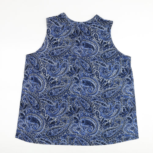 Dalia Womens Blue Paisley Polyester Basic Blouse Size 2XL V-Neck