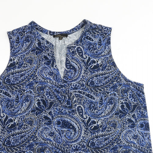 Dalia Womens Blue Paisley Polyester Basic Blouse Size 2XL V-Neck