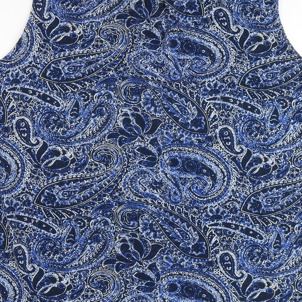 Dalia Womens Blue Paisley Polyester Basic Blouse Size 2XL V-Neck