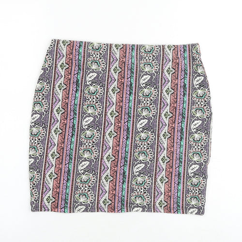 New Look Womens Multicoloured Geometric Cotton Bandage Skirt Size 12