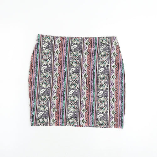 New Look Womens Multicoloured Geometric Cotton Bandage Skirt Size 12