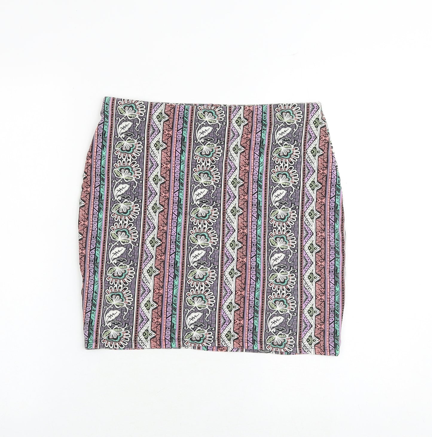 New Look Womens Multicoloured Geometric Cotton Bandage Skirt Size 12