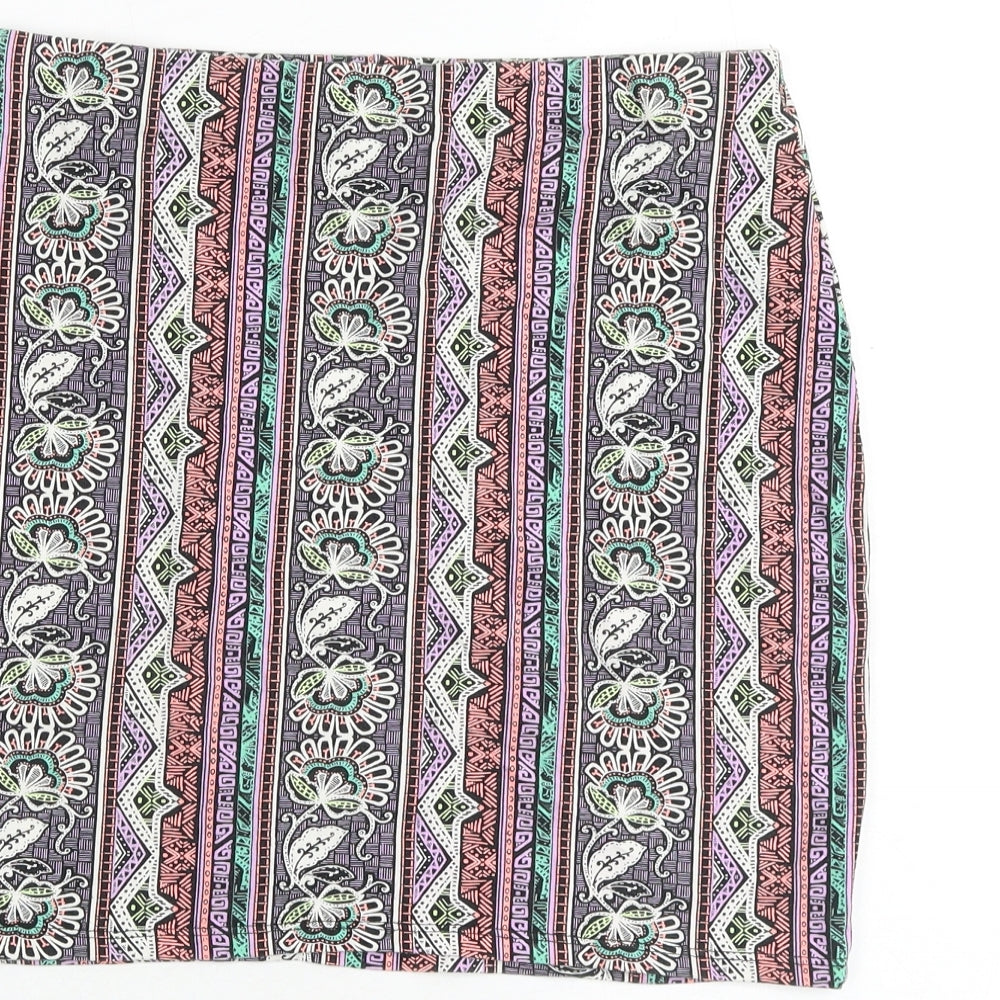 New Look Womens Multicoloured Geometric Cotton Bandage Skirt Size 12