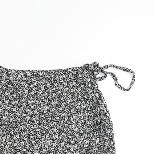 New Look Womens Black Floral Viscose Wrap Skirt Size 6 Tie