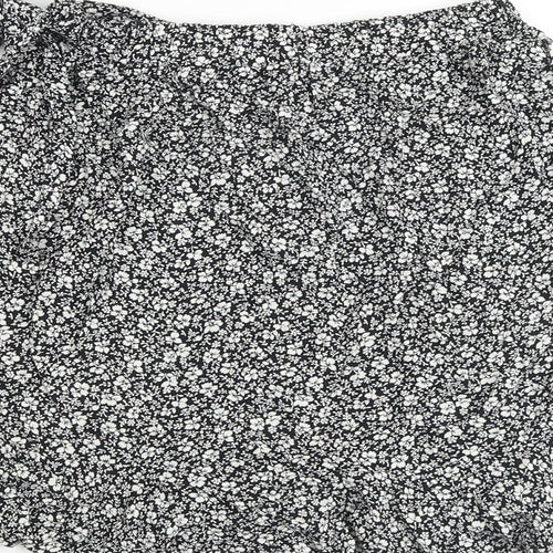 New Look Womens Black Floral Viscose Wrap Skirt Size 6 Tie